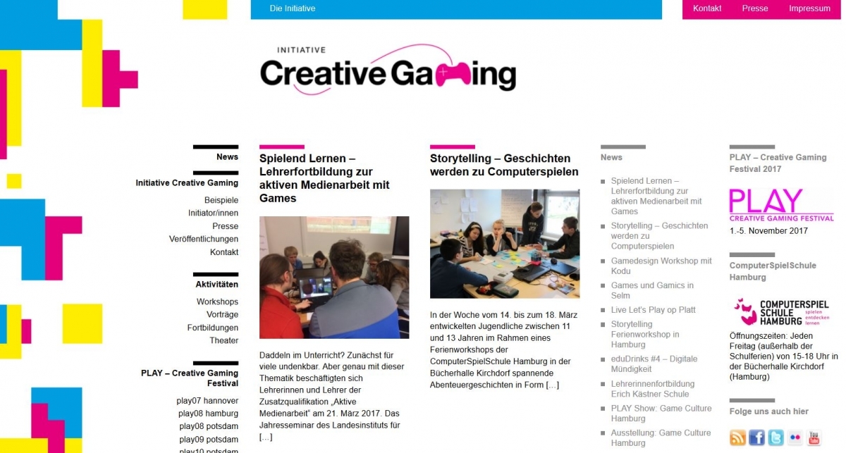 Homepage der Initiative Creative Gaming