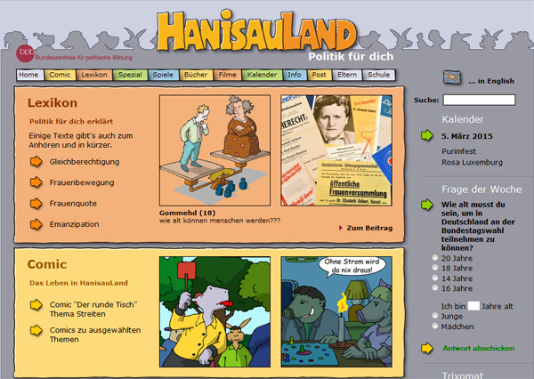 Screenshot www.hanisauLand.de