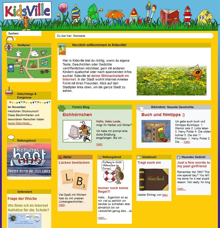 Kidsville, die Mitmachstadt für Kinder im Internet