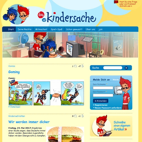 Screenshot kindersache.de, Kinderseite des DKHW