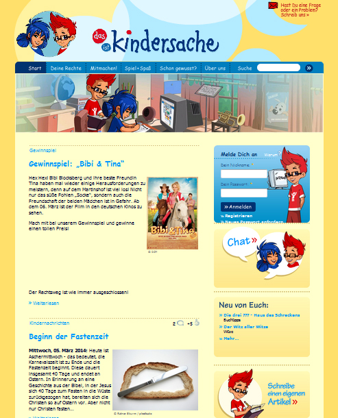 Screenshot Kindersache.de - Die Kinderwebseite des Deutschen Kinderhilfswerkes