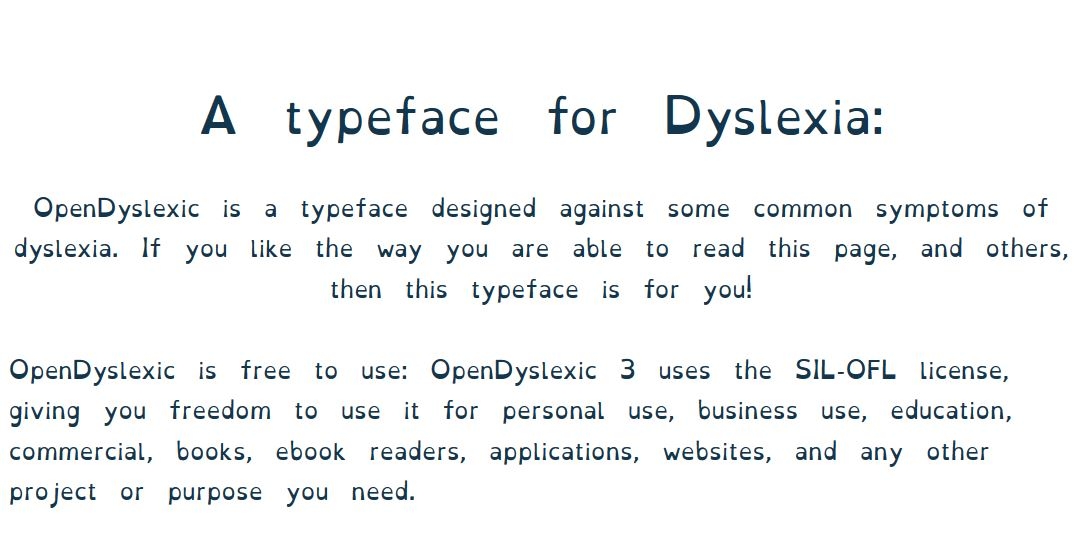 Textbeispiel mit der Schrift OpenDyslexic, Bild: Screenshot https://www.opendyslexic.org/