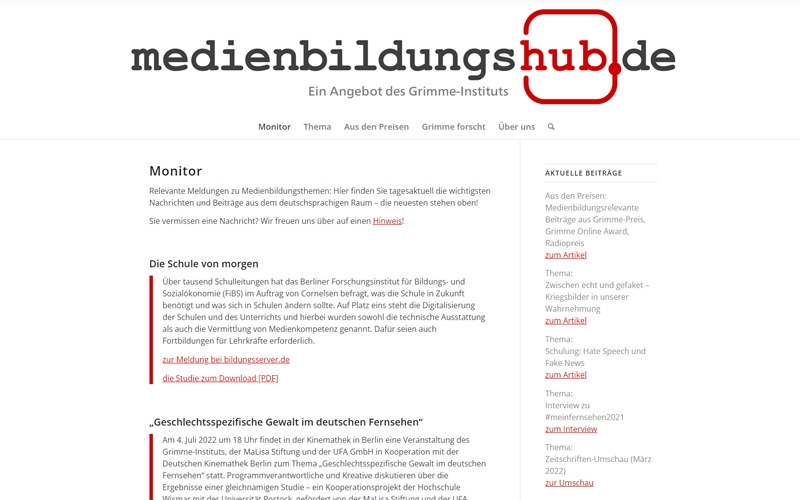 Screenshot Startseite https://www.medienbildungshub.de/