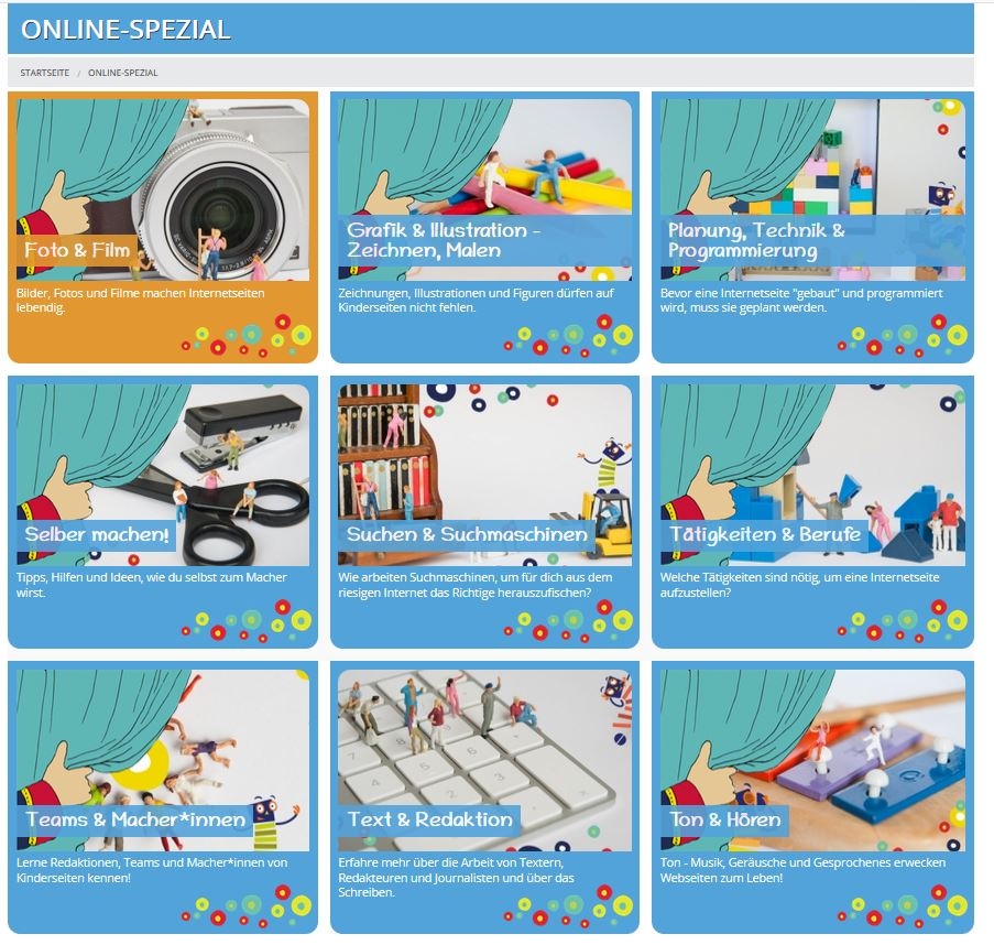 Screenshot vom Online-Spezial zum Tag der Kinderseiten 2019