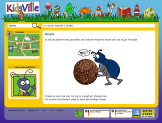 Screenshot der Kidsville Fehlerseite
