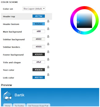 Screenshot aus dem Admin-Bereich des kostenlosen Drupal "Bartik" Themes