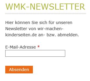 An- und Abmelde-Formular für den Newsletter von wir-machen-kinderseiten.de